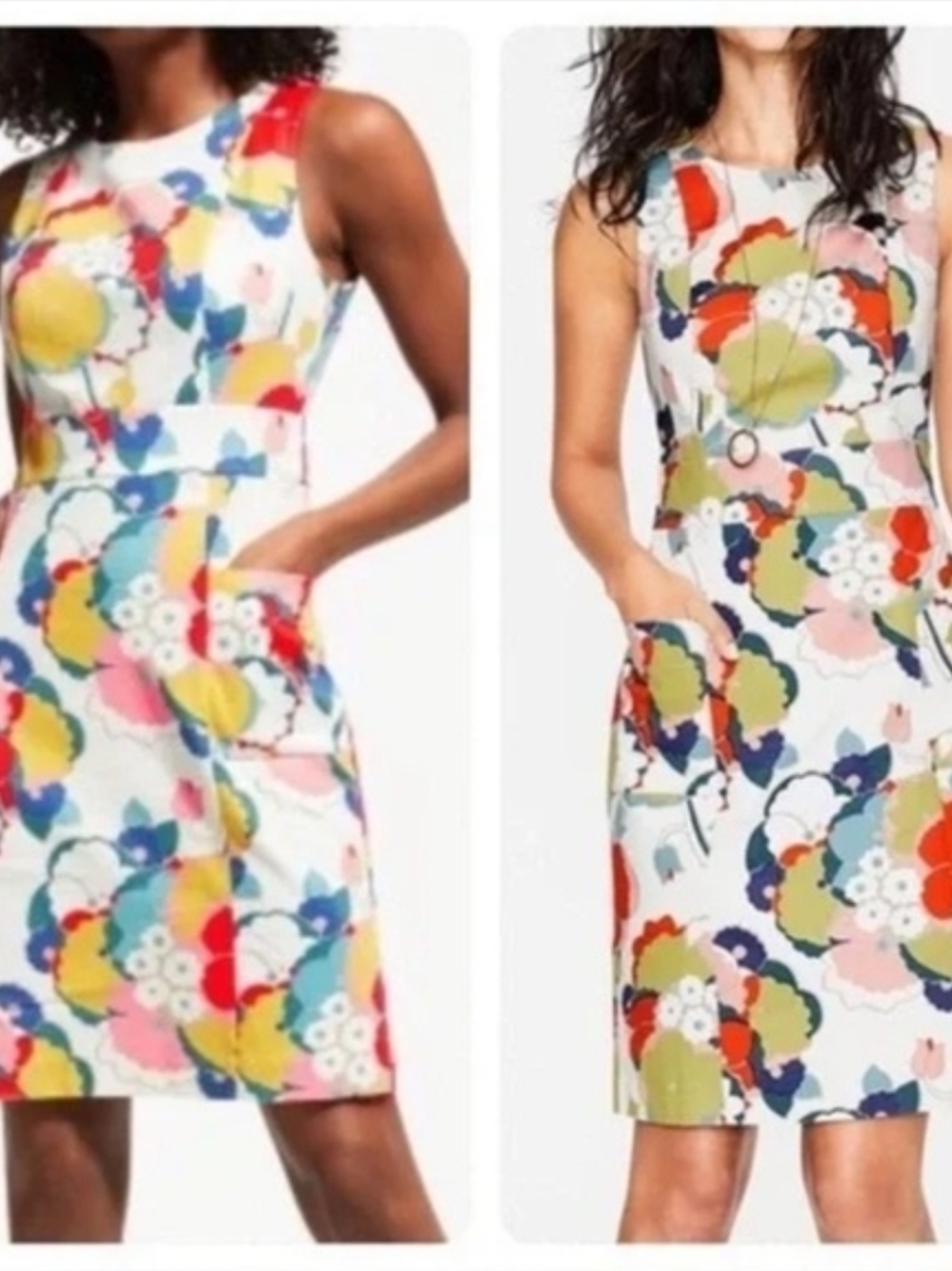 Boden Retro Floral Sleeveless Sheath Dress Patch Pockets